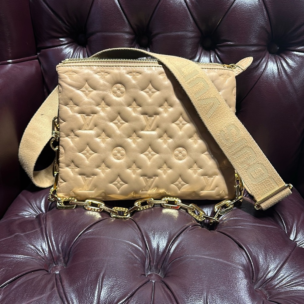 Louis Vuitton Beige Embossed Monogram Crossbody Bag